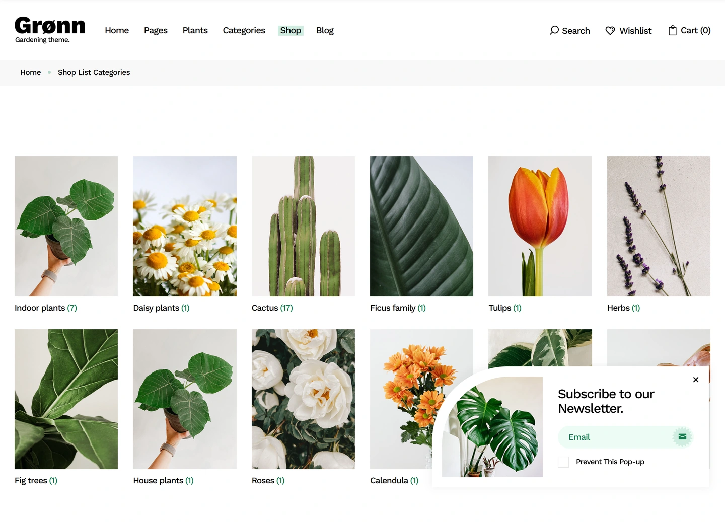 Grønn landscaping website — Shop list categories