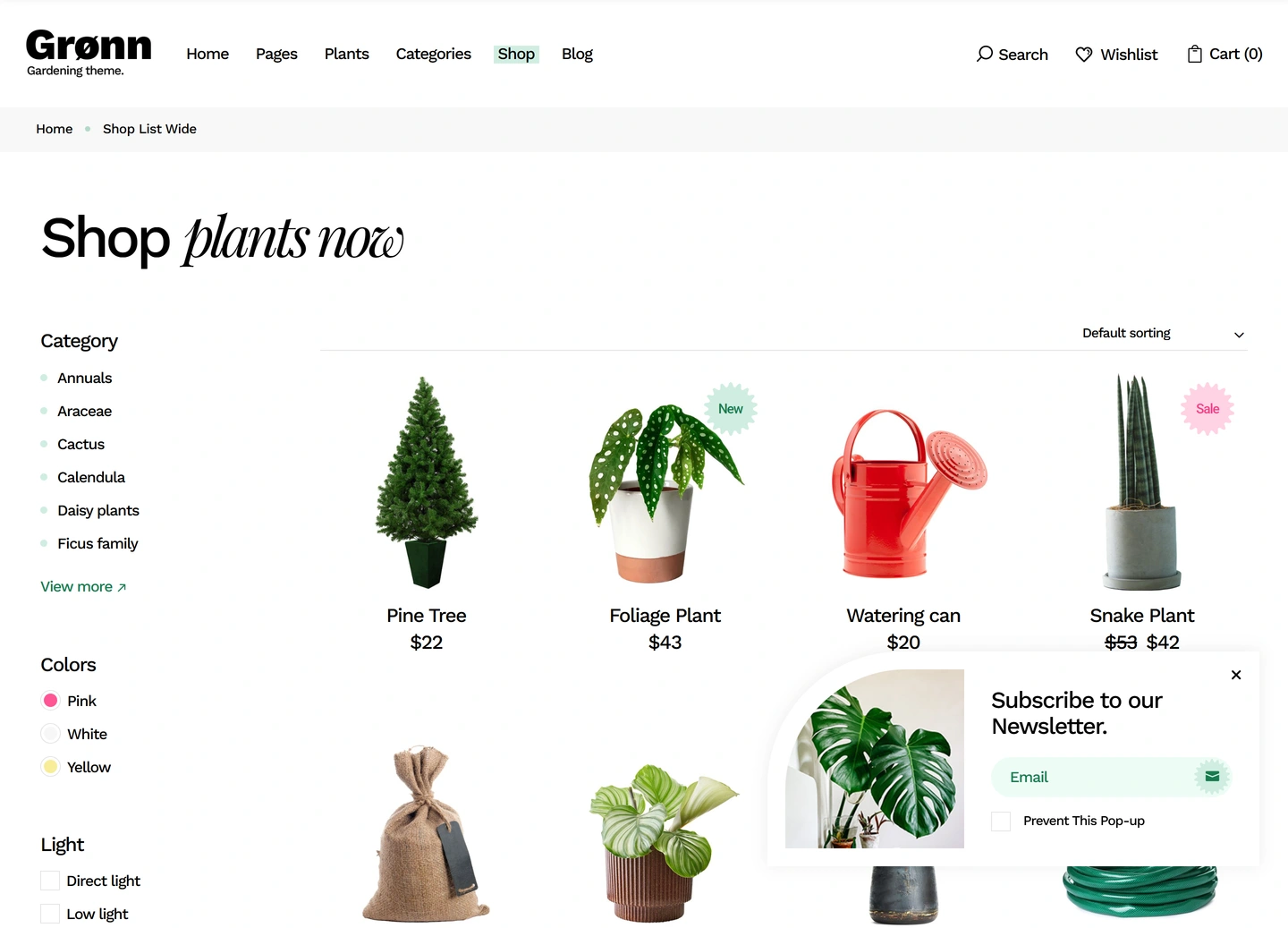 Grønn landscaping website — Shop list wide