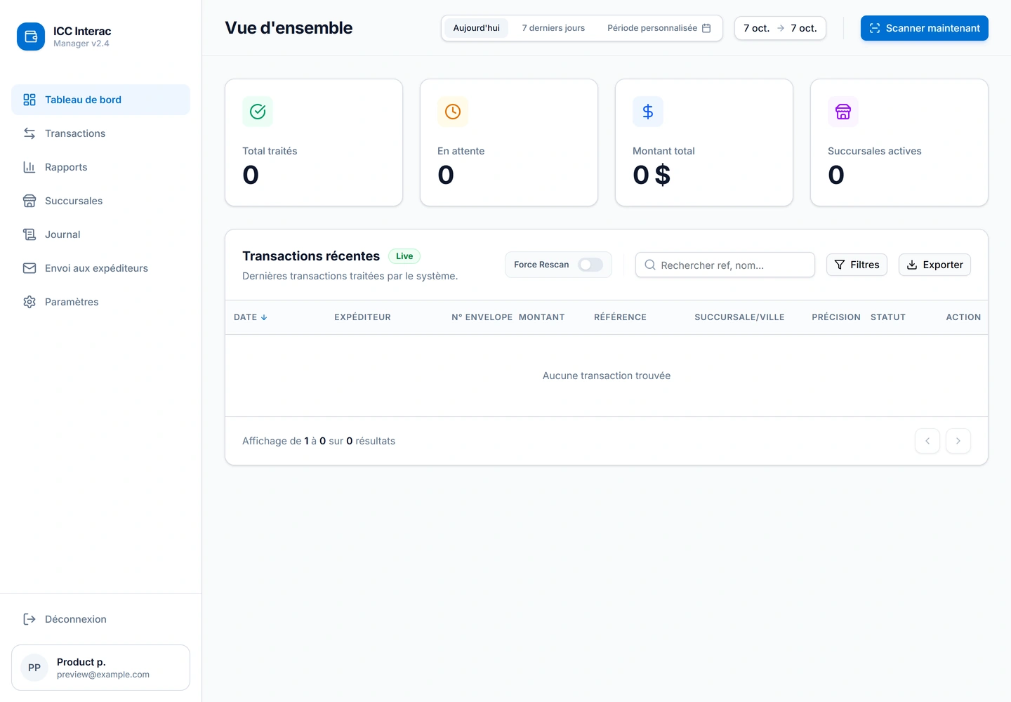 Interac Manager — Dashboard