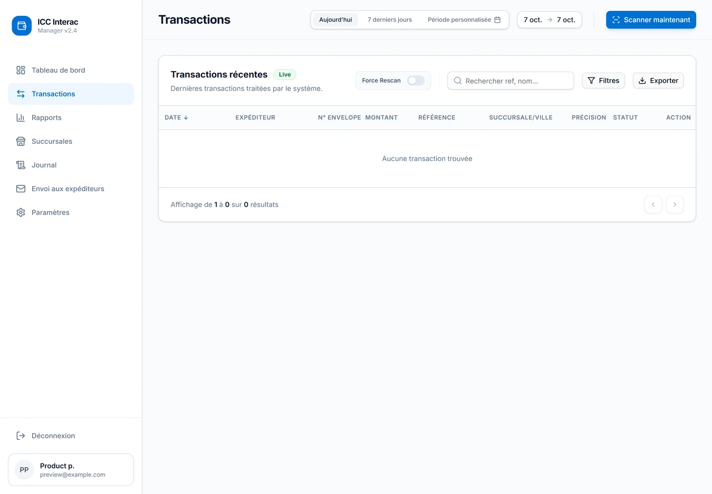 Interac Manager — Transactions
