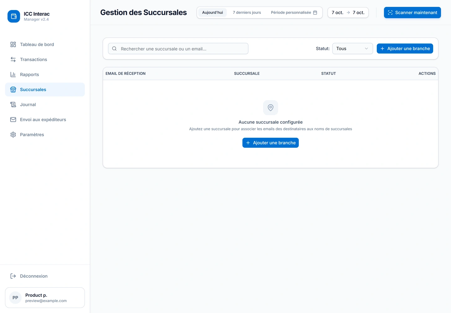 Interac Manager — Branches