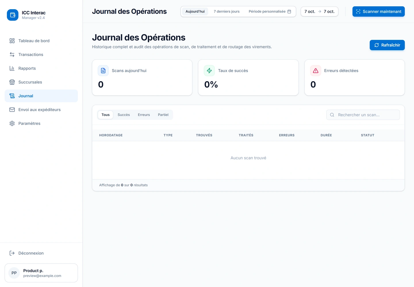 Interac Manager — Scan journal