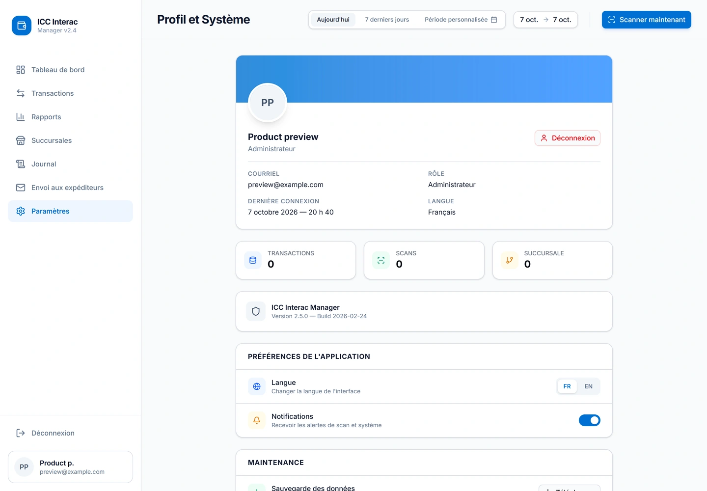 Interac Manager — Settings