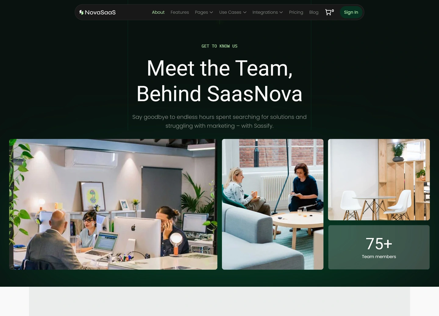 Nova SaaS website — About