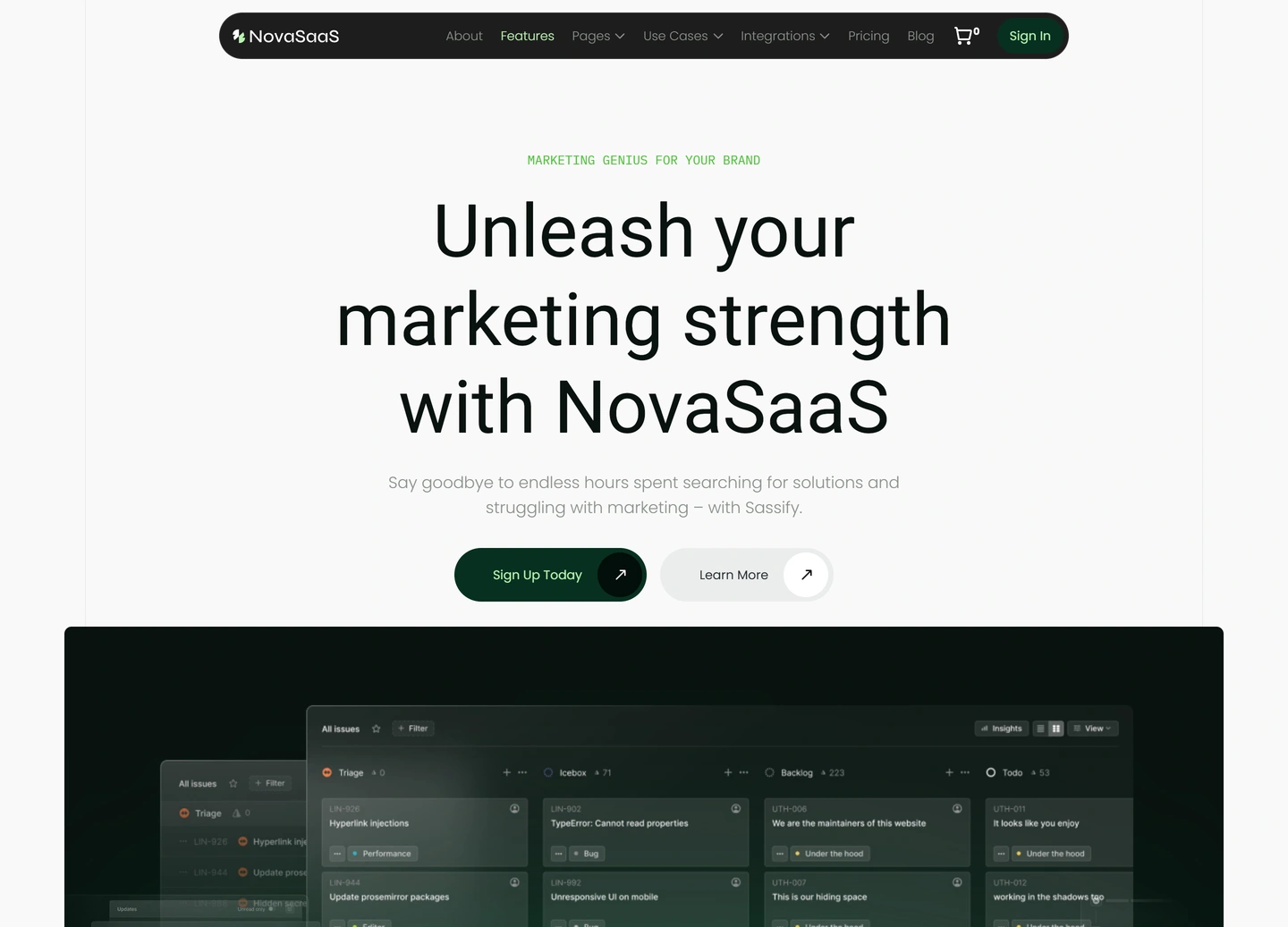 Nova SaaS website — Feature