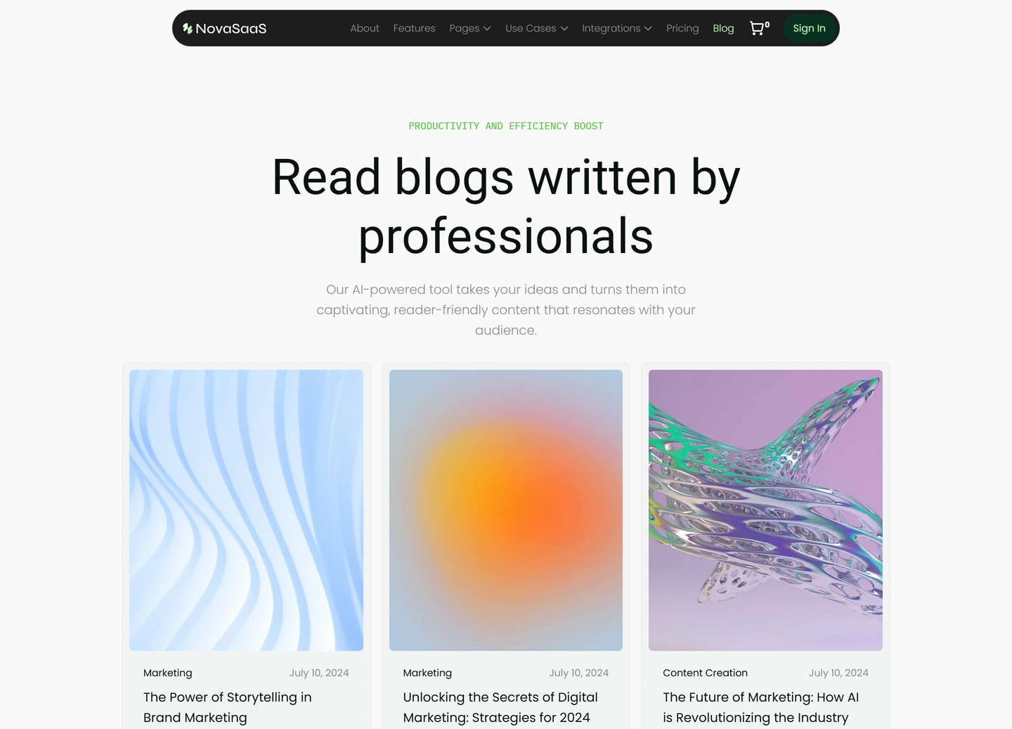 Nova SaaS website — Blog