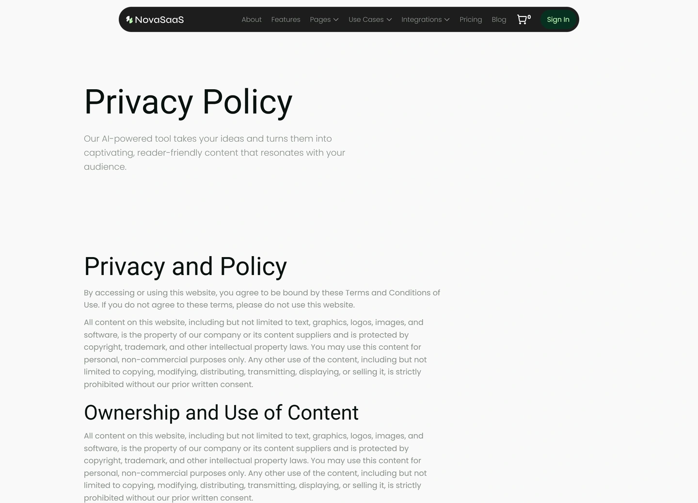 Nova SaaS website — Privacy policy