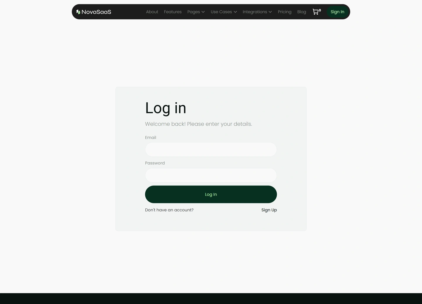Nova SaaS website — Log in