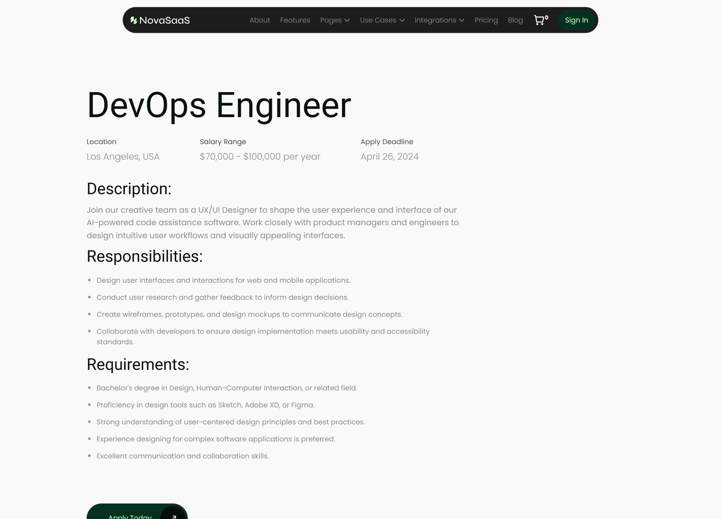 Nova SaaS website — Job / devops engineer