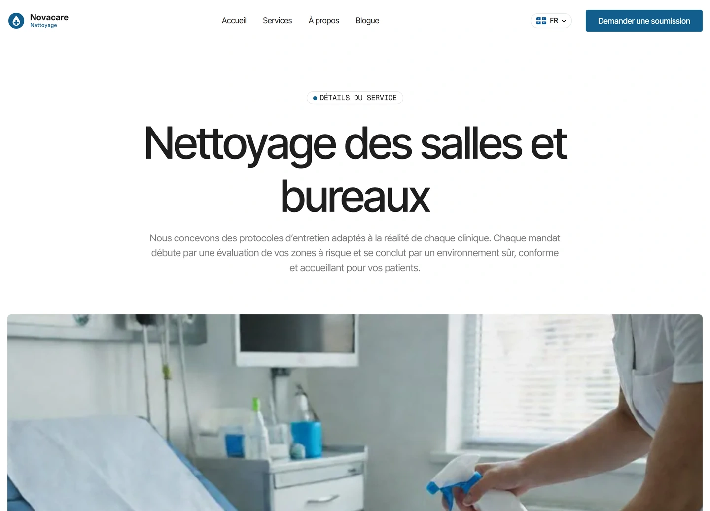 Novacare website — Services / nettoyage salles bureaux
