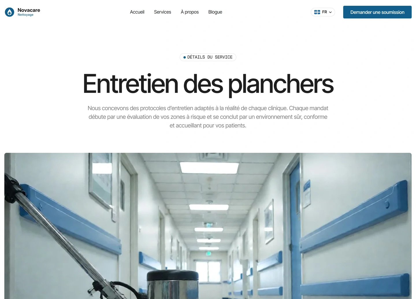 Novacare website — Services / entretien planchers