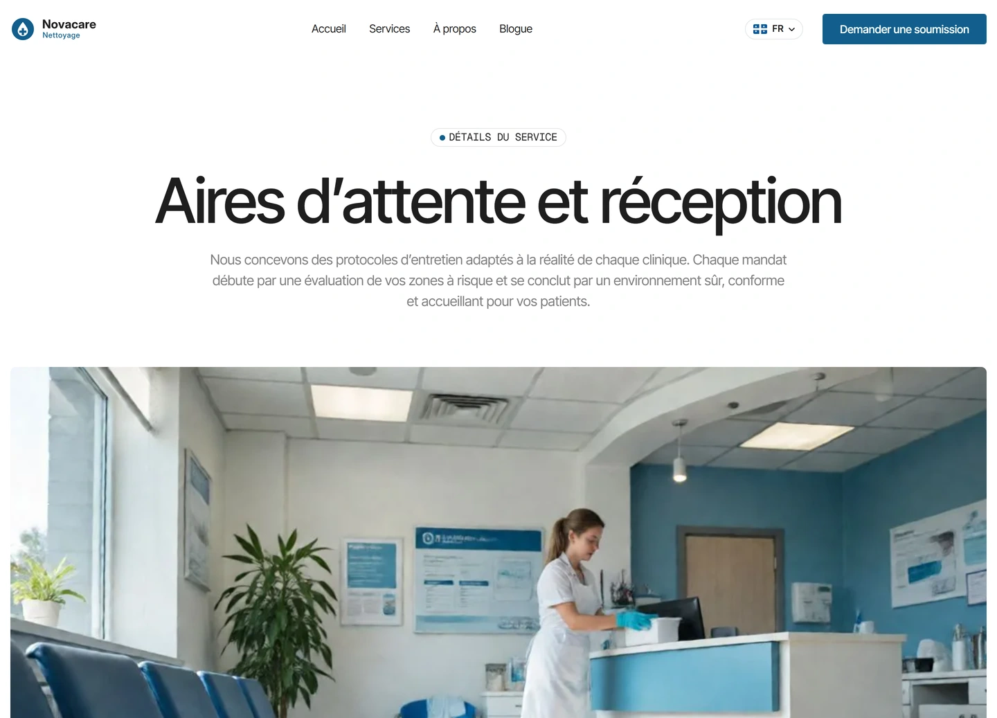 Novacare website — Services / aires attente reception