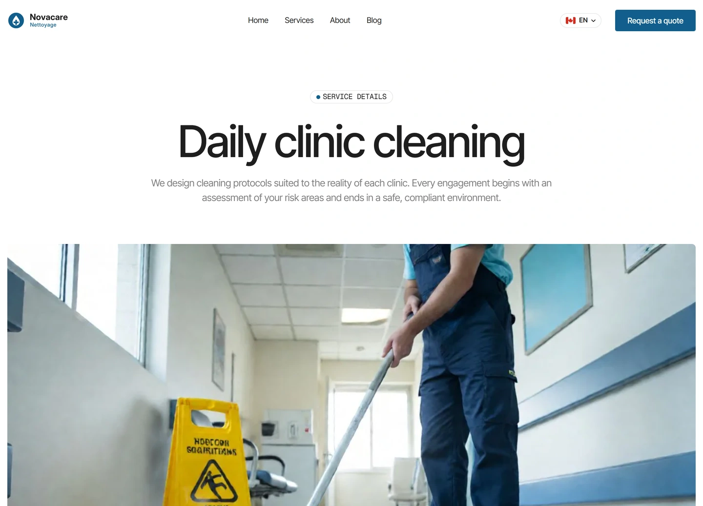 Novacare website — En / services / daily clinic cleaning