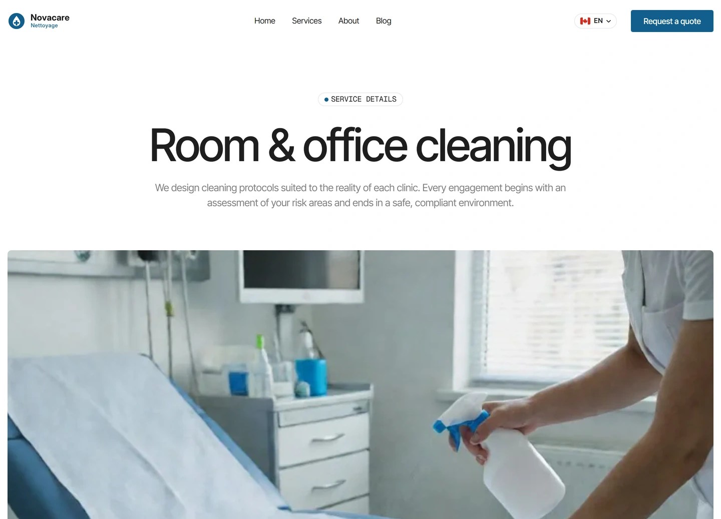 Novacare website — En / services / room office cleaning