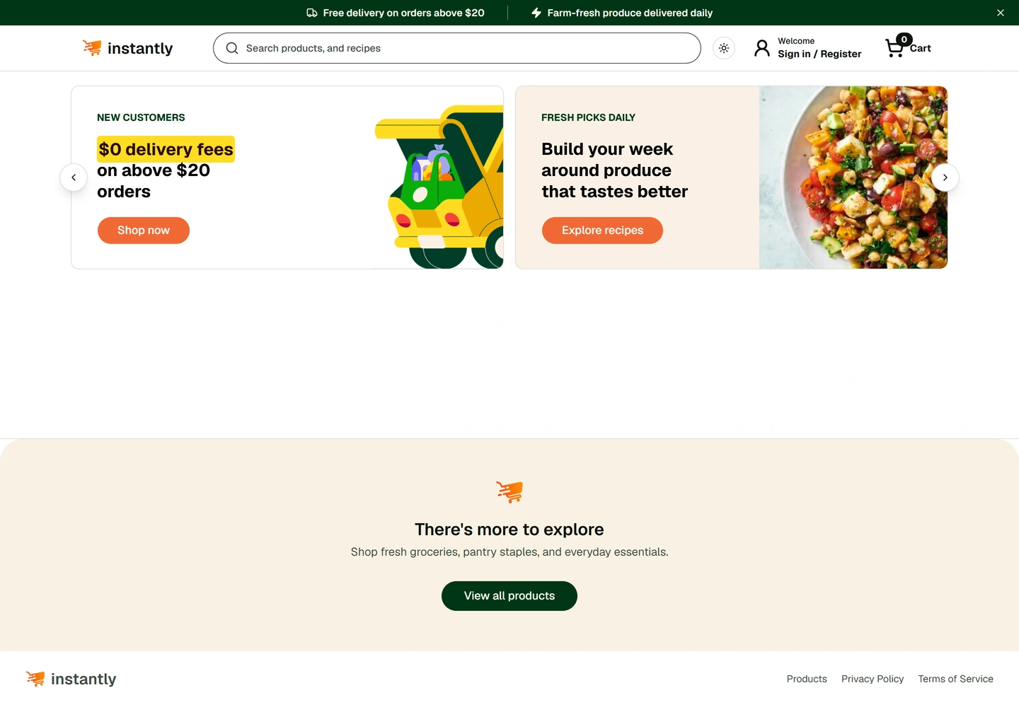 Order delivery application — Main page