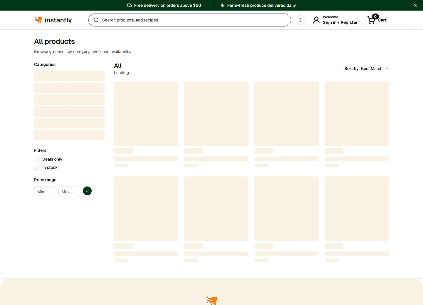 Order delivery application — Products