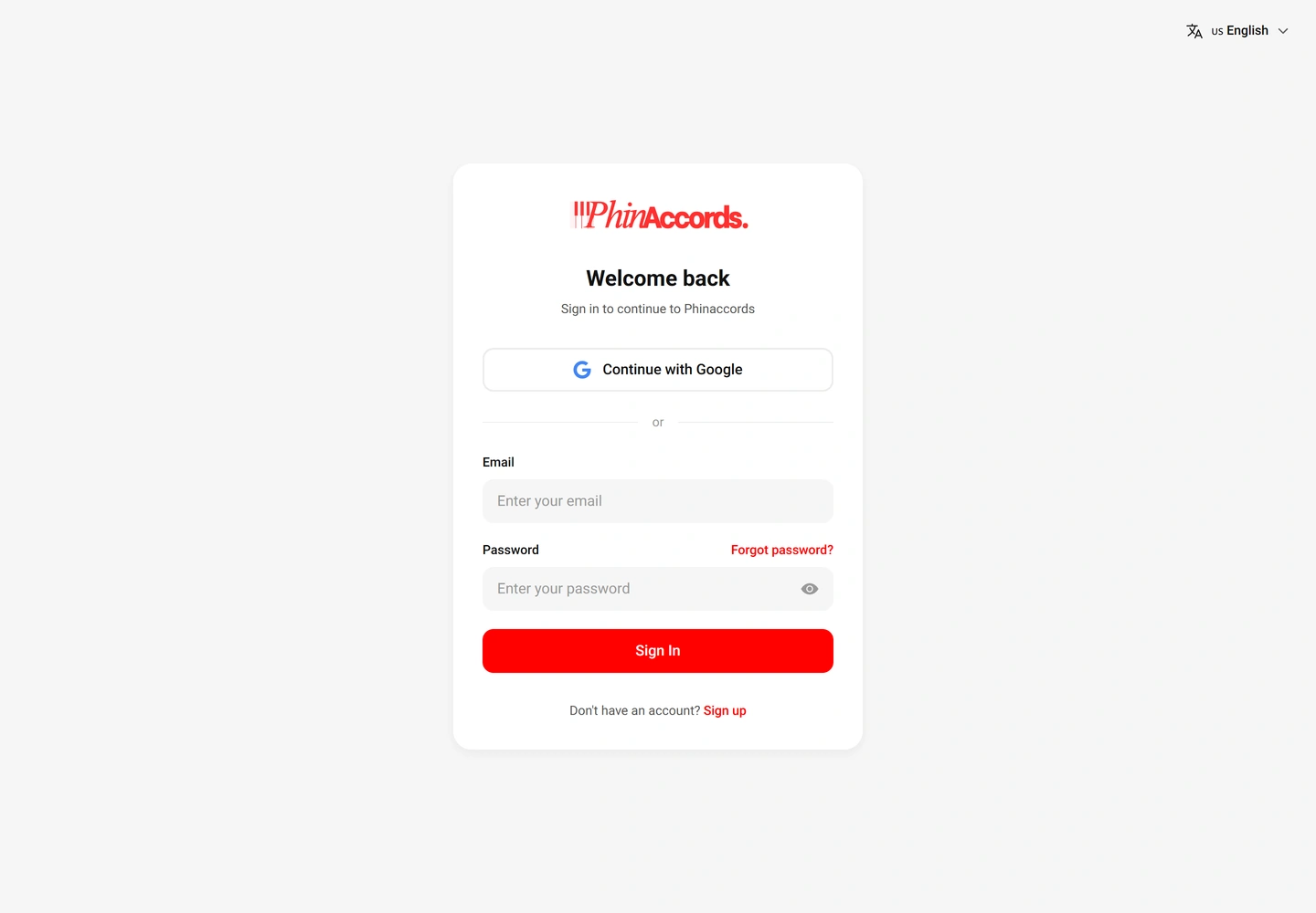 PhinAccords website — App — login