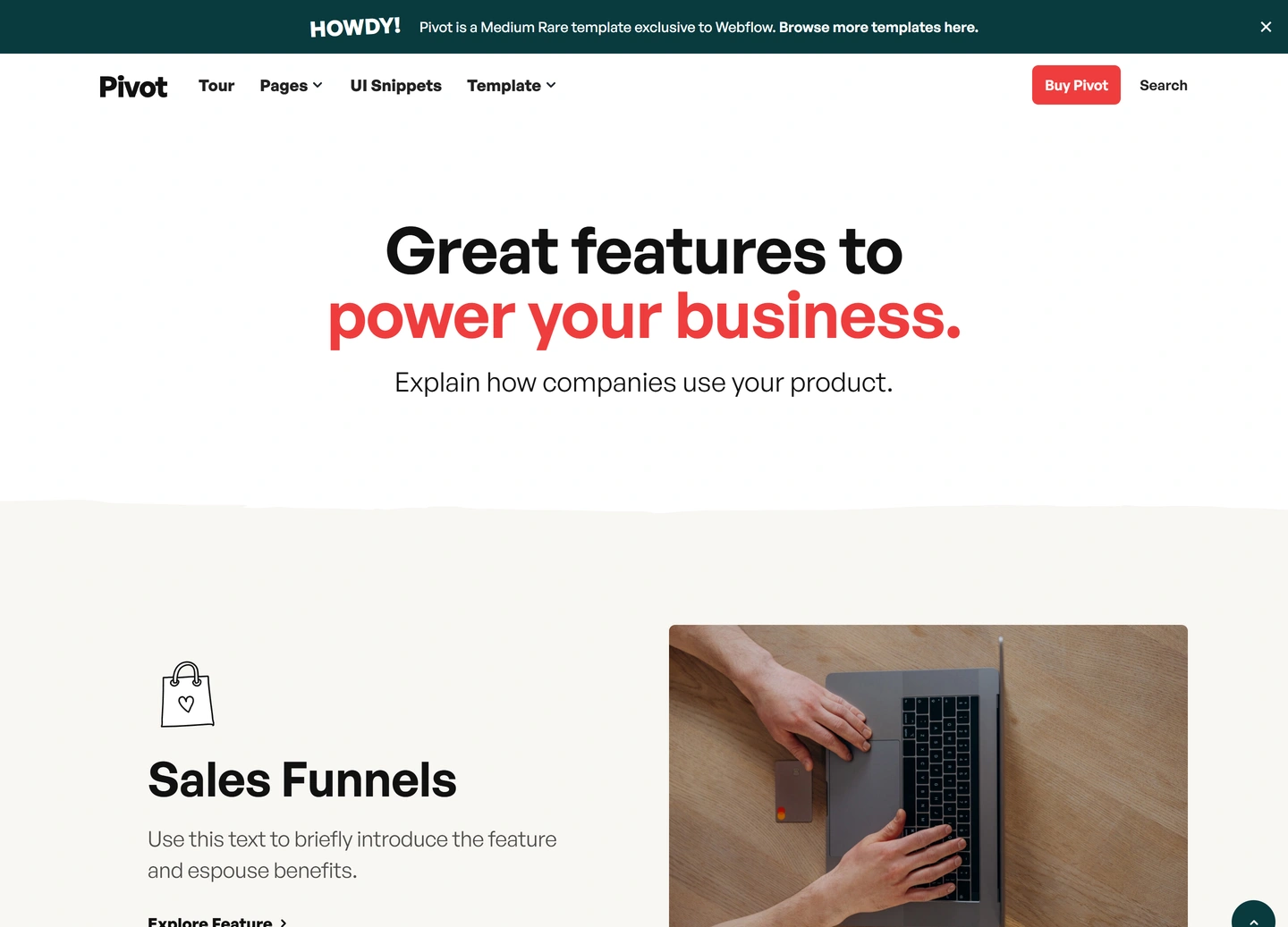 Pivot website — Product / features