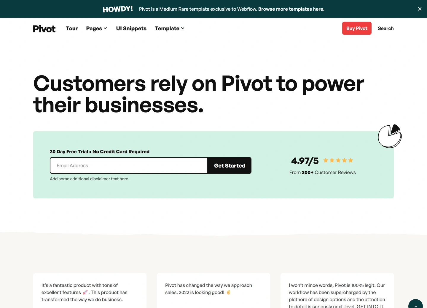 Pivot website — Product / reviews