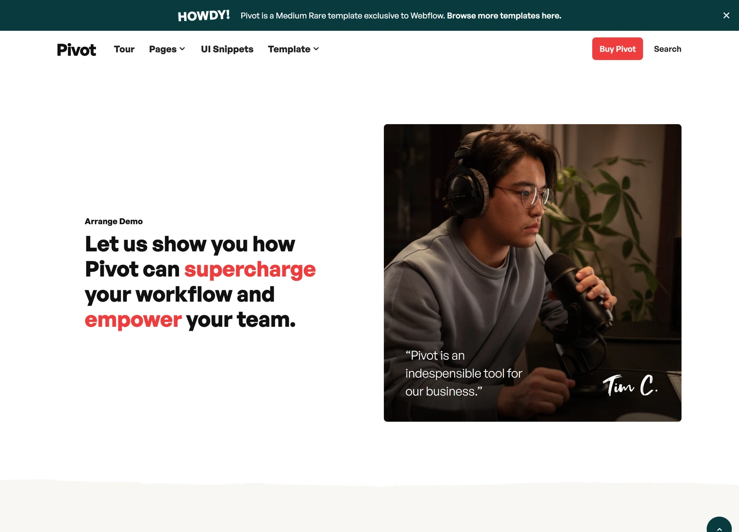 Pivot website — Product / arrange demo