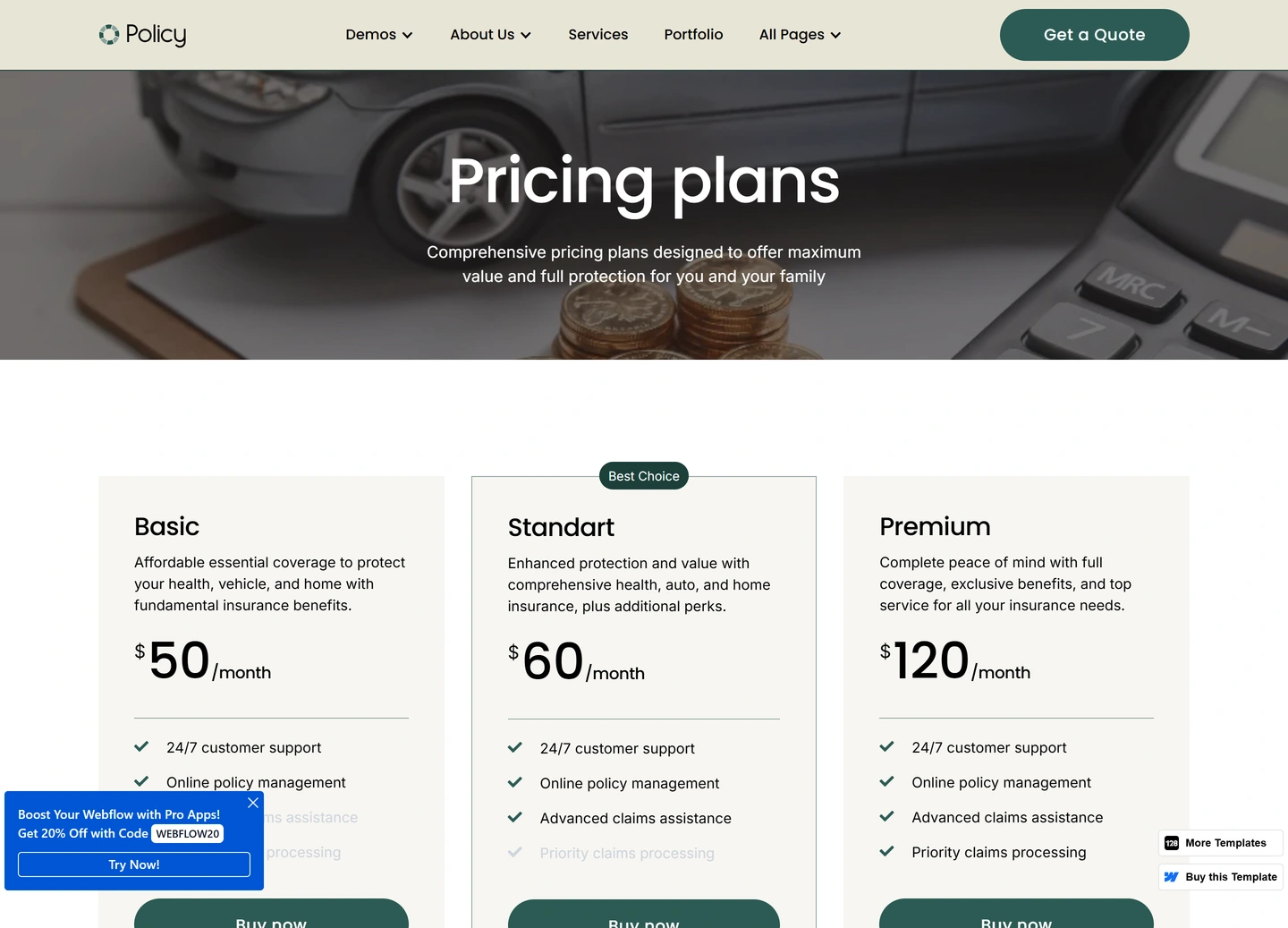 Policy website — Pricing