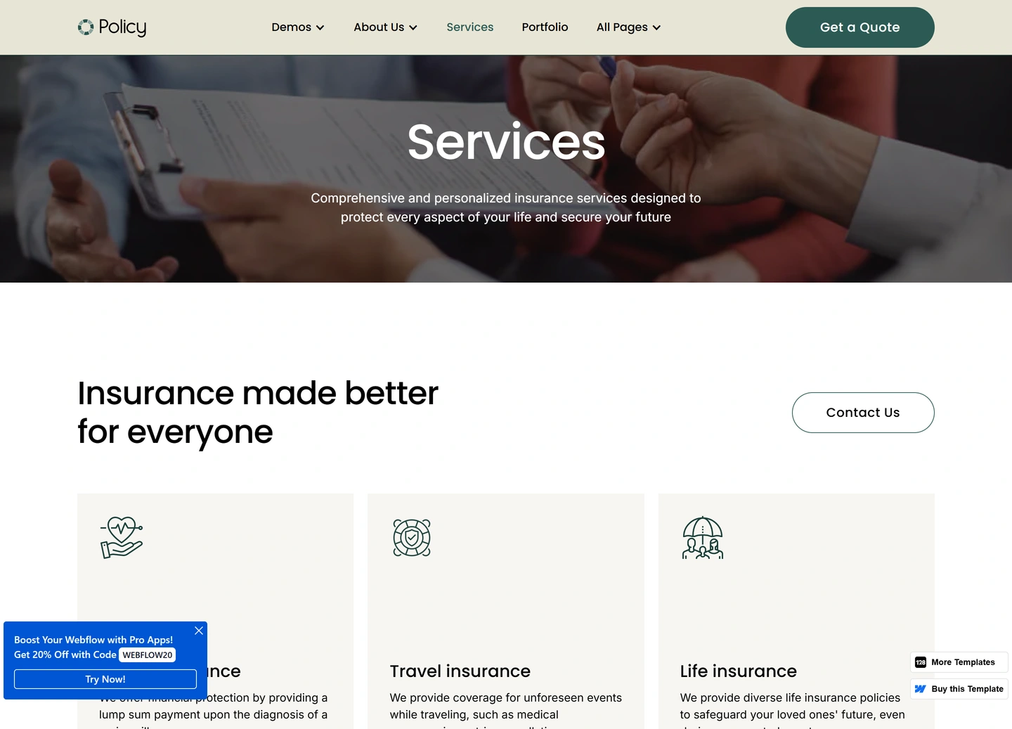 Policy website — Services