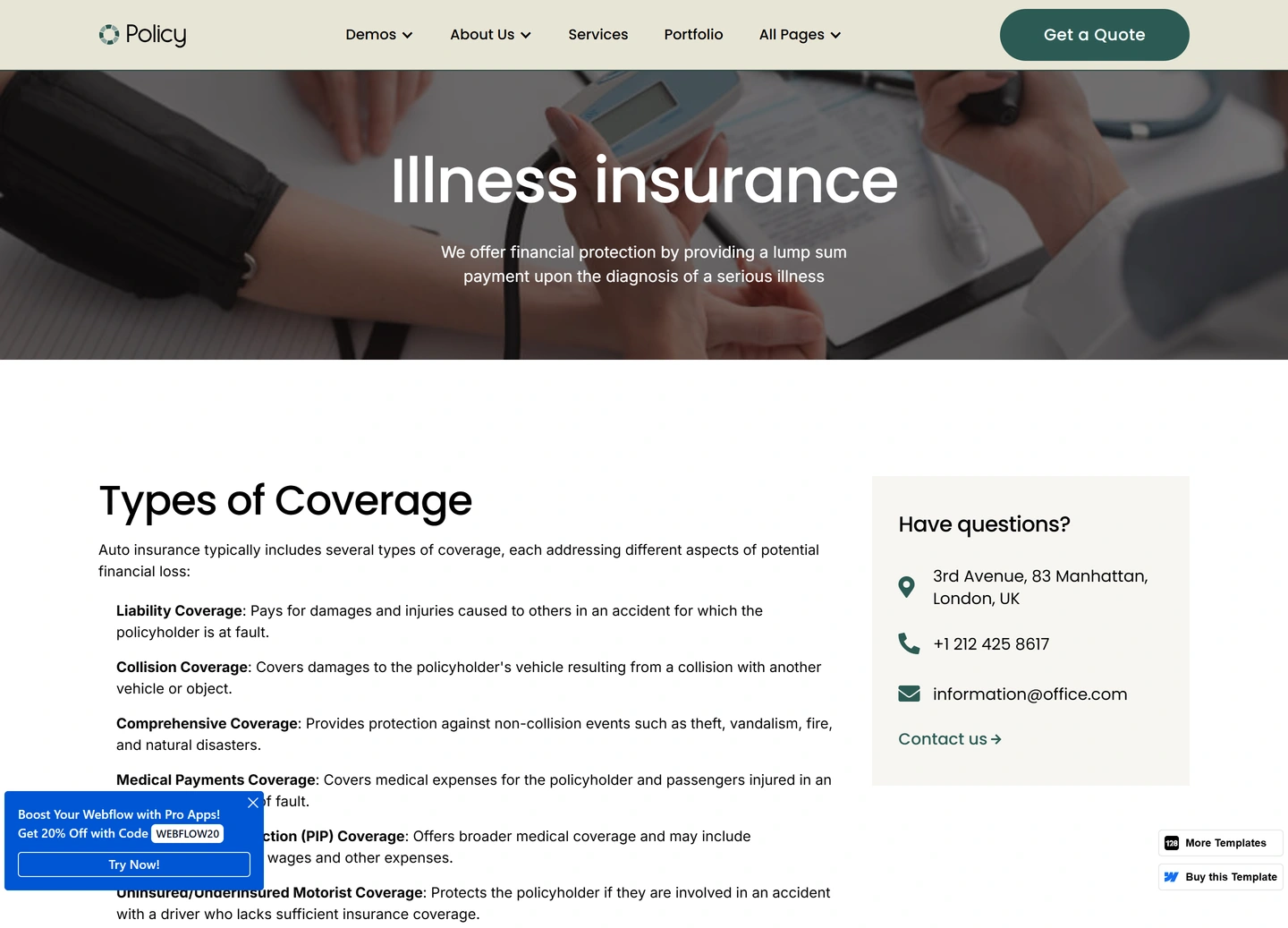 Policy website — Services / critical illness insurance