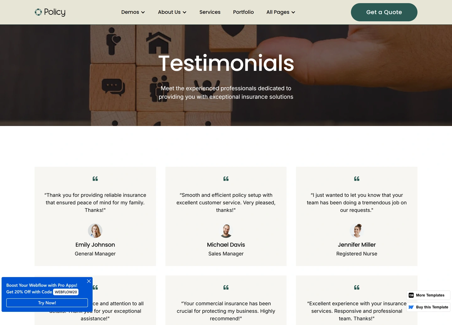 Policy website — Testimonials