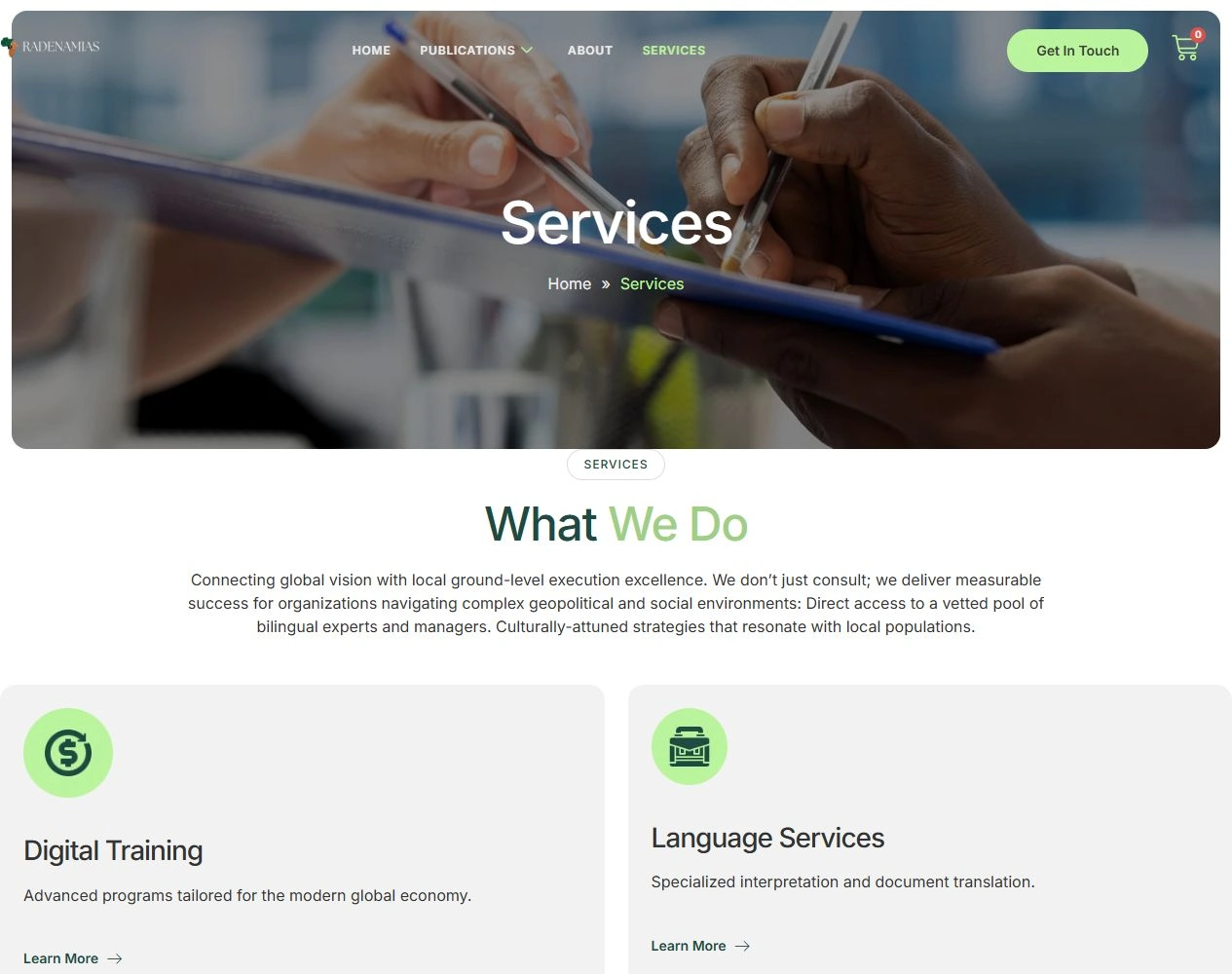 Radenamias website — Services