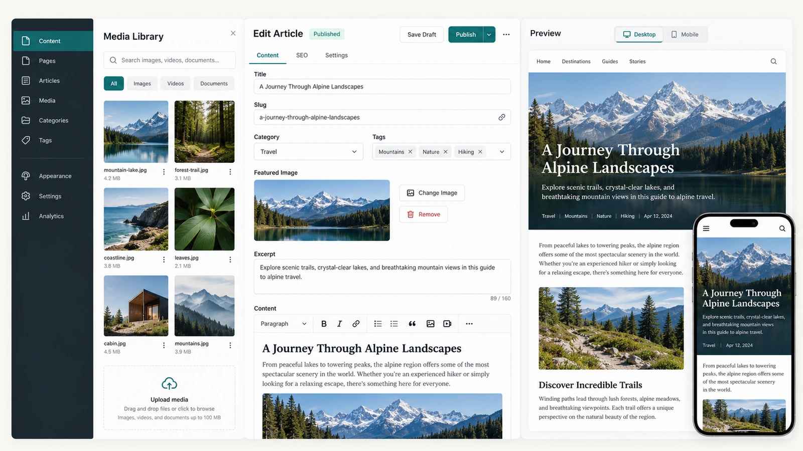 Content management — illustrative service output